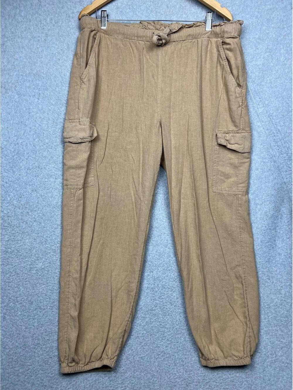 Aerie Womens Beige Cargo loose Jogger Pants drawstring Size L Casual Comfort